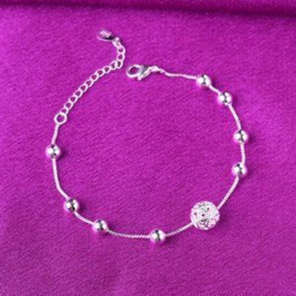 NEW 925 Sterling Silver Simple Bead Anklet